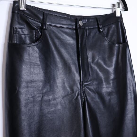 LULUS Sleek Vibe Vegan Leather Pants Black High-Rise Straight Leg Women's M - Picture 2 of 2
